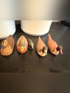 Lot Of 5 Carved Wooden Miniature Decoy Ducks